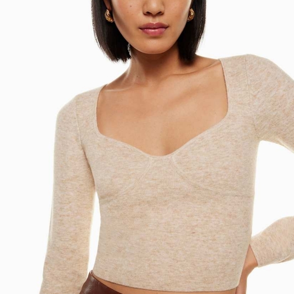 Aritzia Sweaters - Wilfred Greer Sweetheart Sweater Heather Light Oatmeal Size S Wool Cashmere